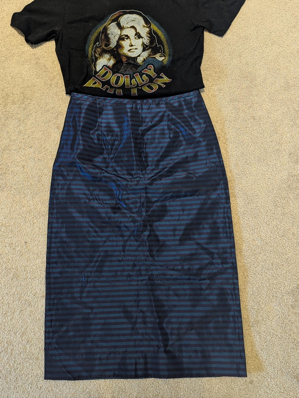 FREE W/Purchase Striped Navy Purple Satin Midi High Waist Pencil Skirt Punk Rock